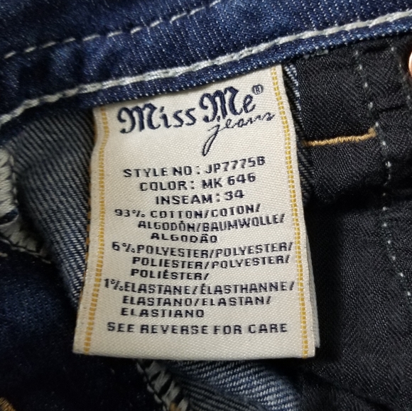 MISS ME Signature Boot Denim Jeans Size 27 Embroidered Rhinestone Bling - Picture 8 of 15